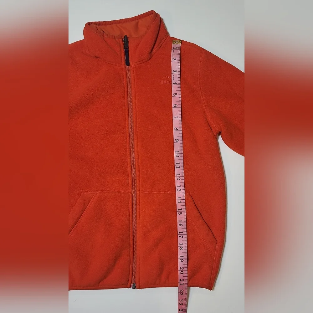 LL Bean Sherpa Lined Fleece Jacket Kids Medium 10-12 Full Zip Comfy Cozy Orange